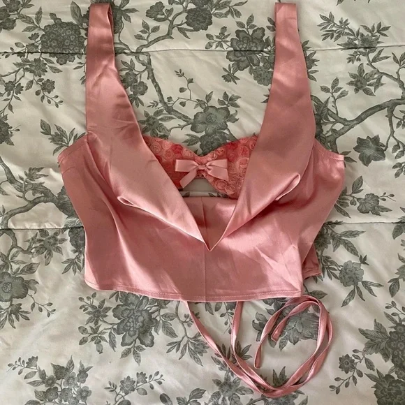 Pink Satin Crop Top - Picture 1 of 3